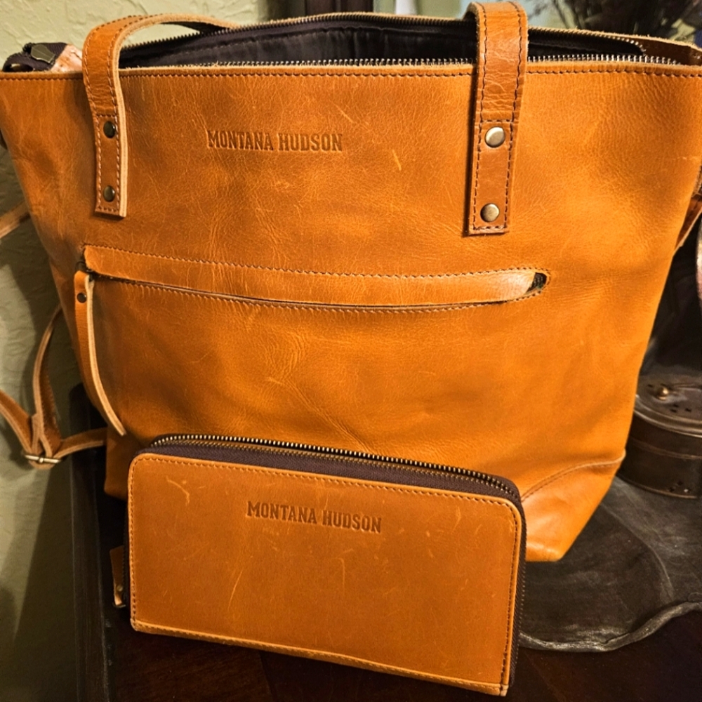 Leather Montana Hudson tote and wallet